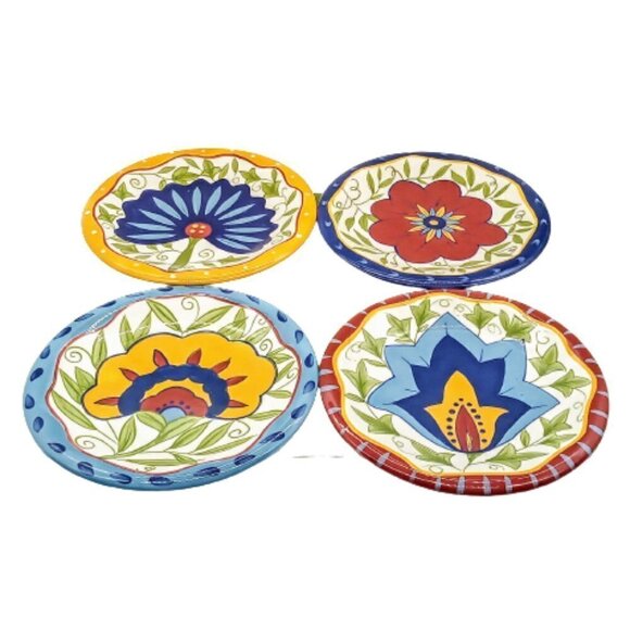 Pier 1 Hand-Painted Earthenware Floral 8 1/4" Salad Plates (4) - Picture 1 of 7